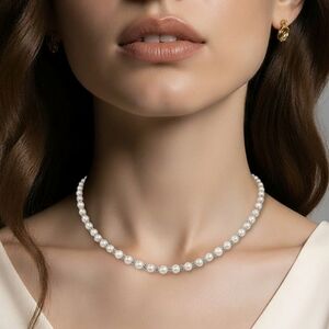 White freshwater pearl choker necklace with sterling silver rondelles 🆕